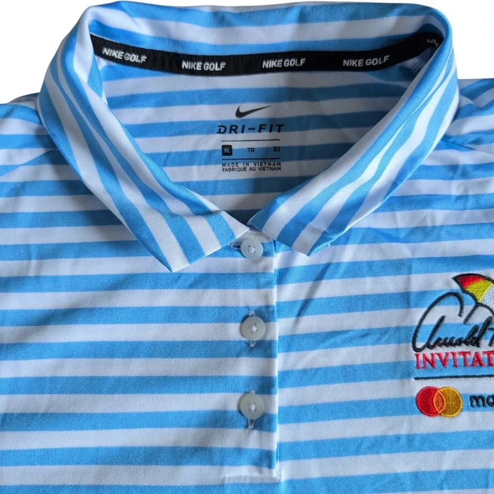 Arnold Palmer‎ Invitational Shirt Polo Mens XL Blue Stripe Nike Golf Dri Fit